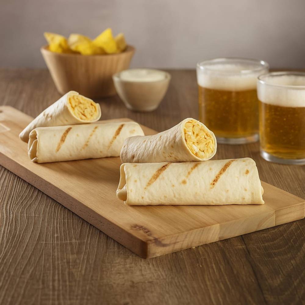 Burritos de pollo y salsa de yogurt en canela en rama