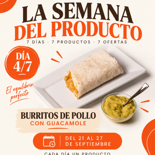 Bandeja Burritos de pollo con salsa guacamole 7 unidades (Bandeja granel)